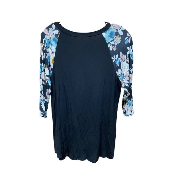 Cool Melon Floral Raglan Sleeve Top S Black & Multicolor Polyester/Spandex Blend - Picture 5 of 6